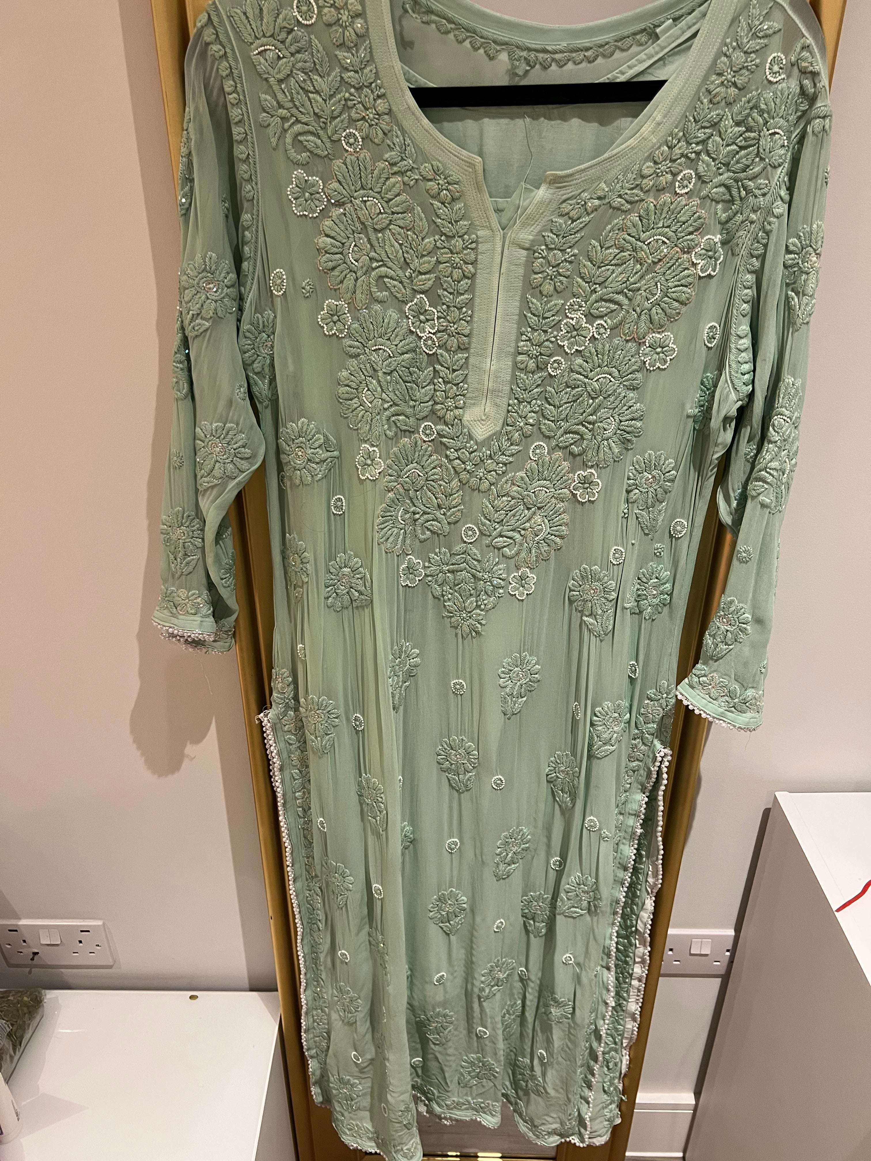 Mint green kurta with pearls and Rhinestones! - Image 4
