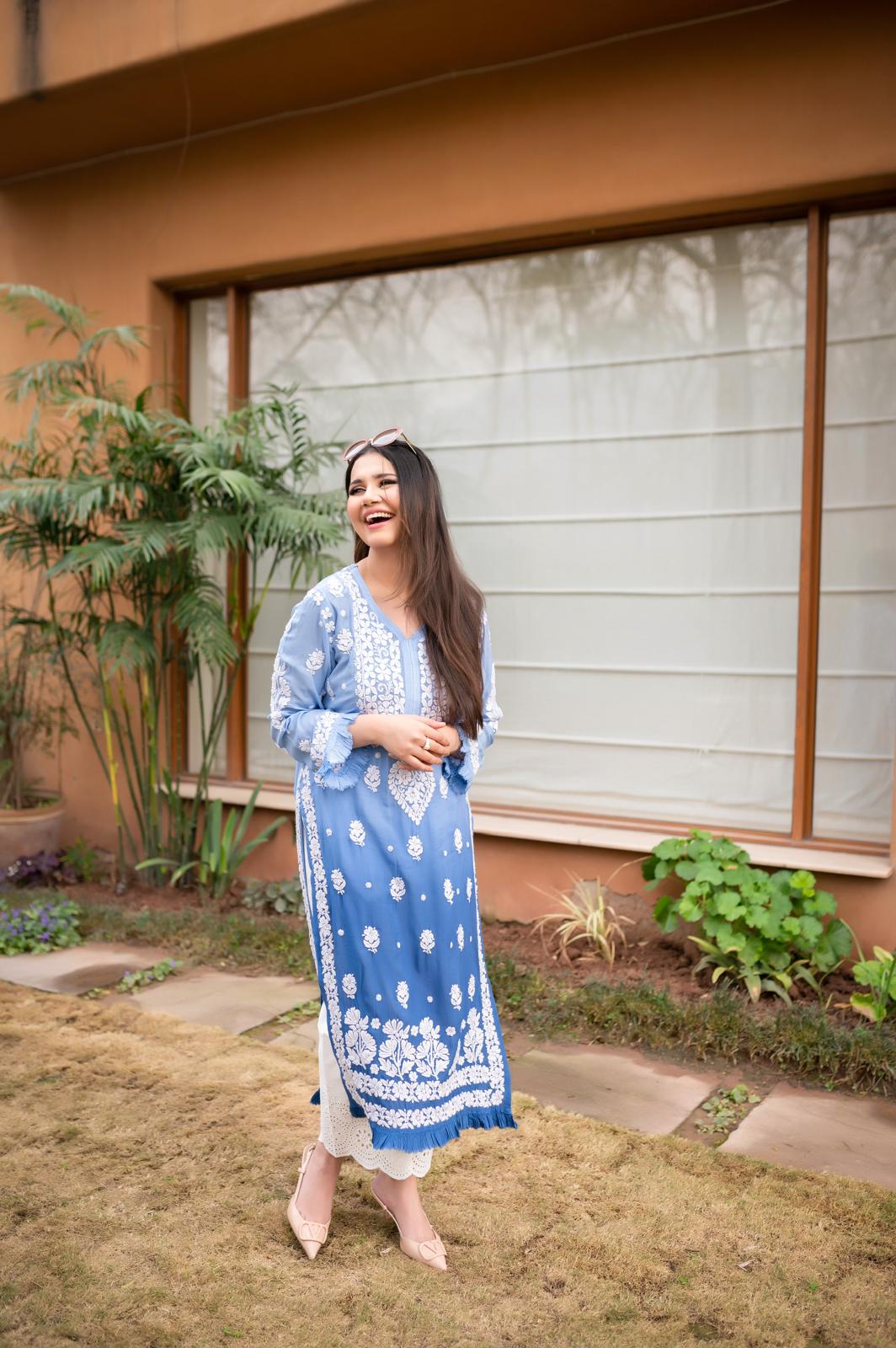 Ombre Blue Chikankari Kurta - Image 3