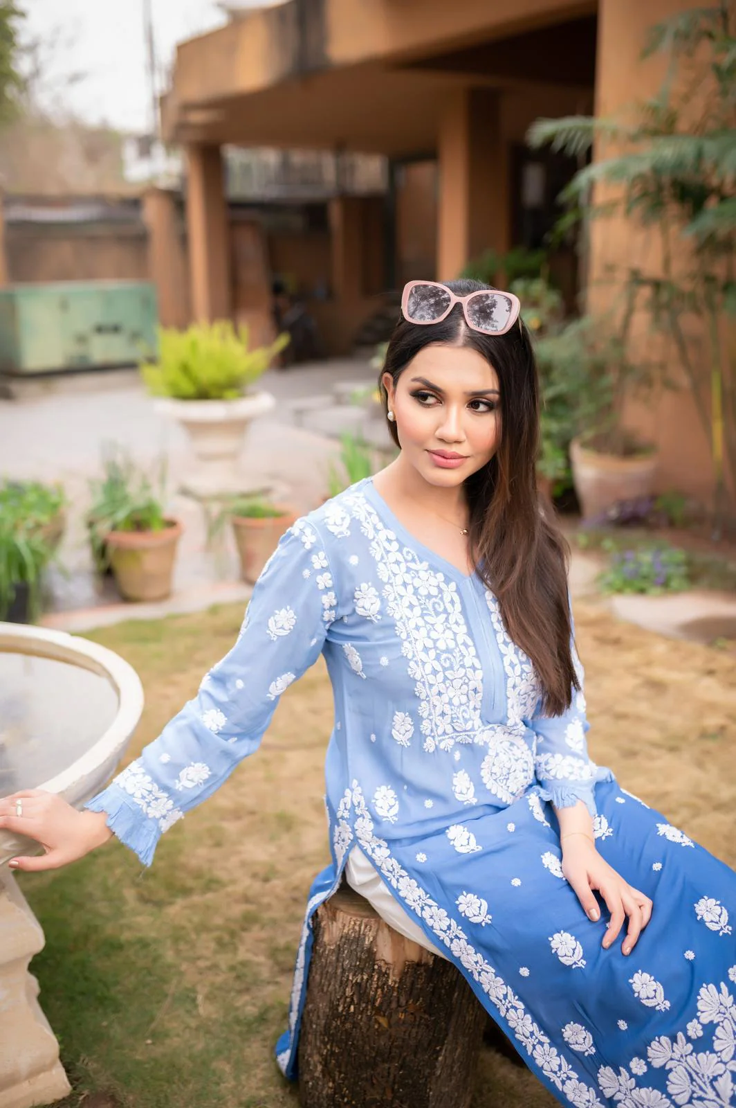 Ombre Blue Chikankari Kurta - Image 6