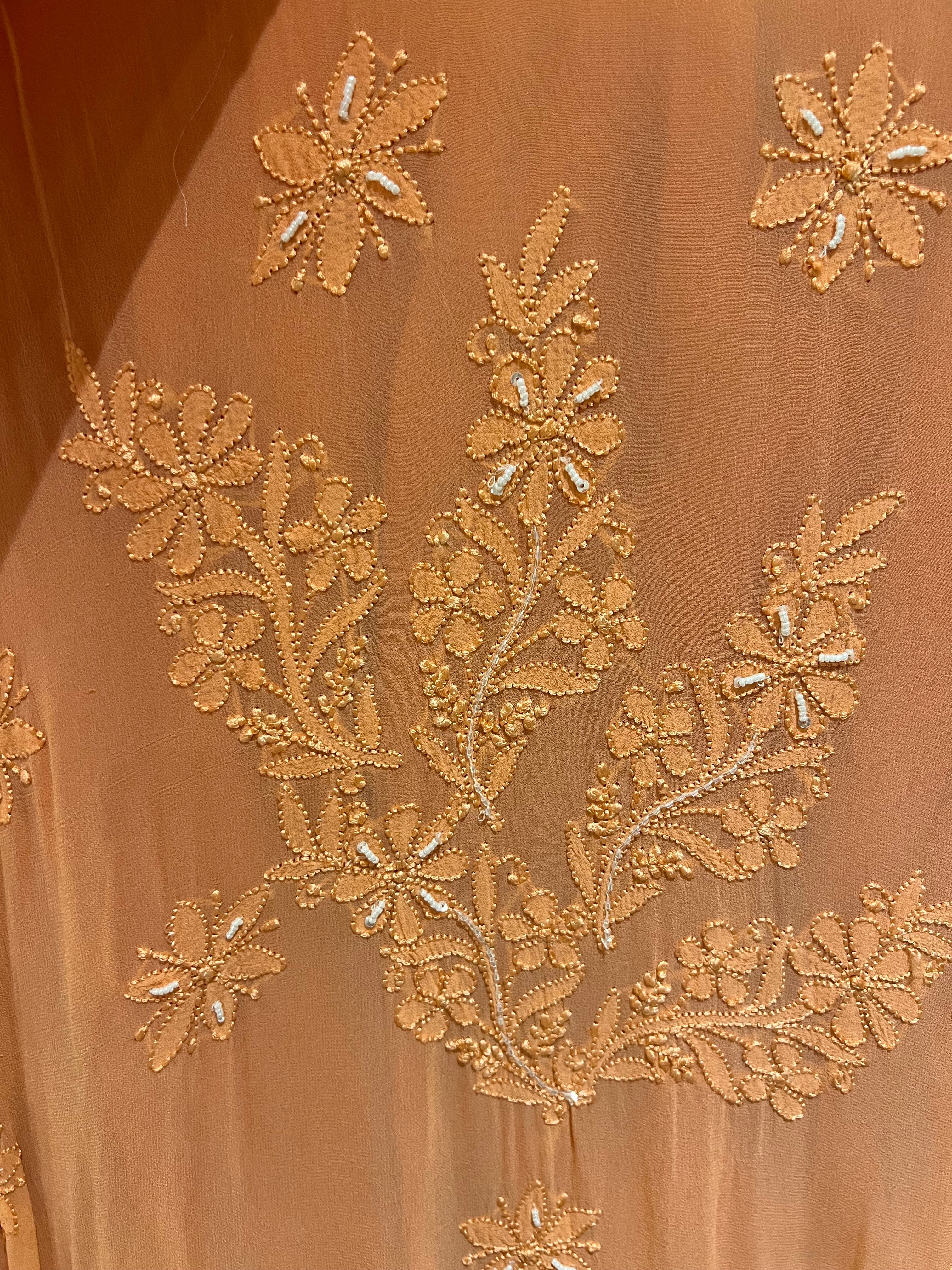 Orange chikankari set with pearls and embelishment - Image 3