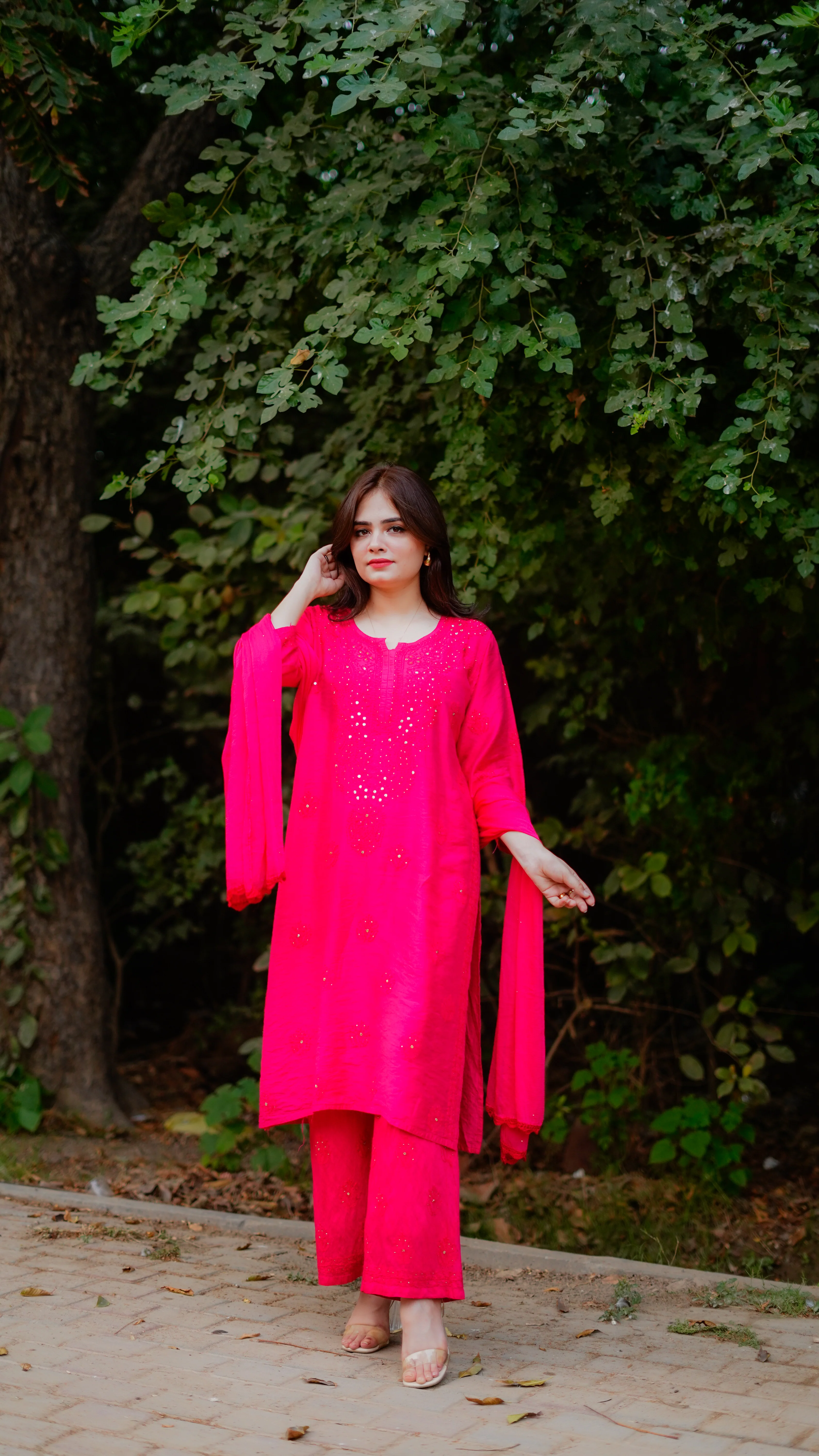 Pink Mukesh Chikankari Set - Image 4