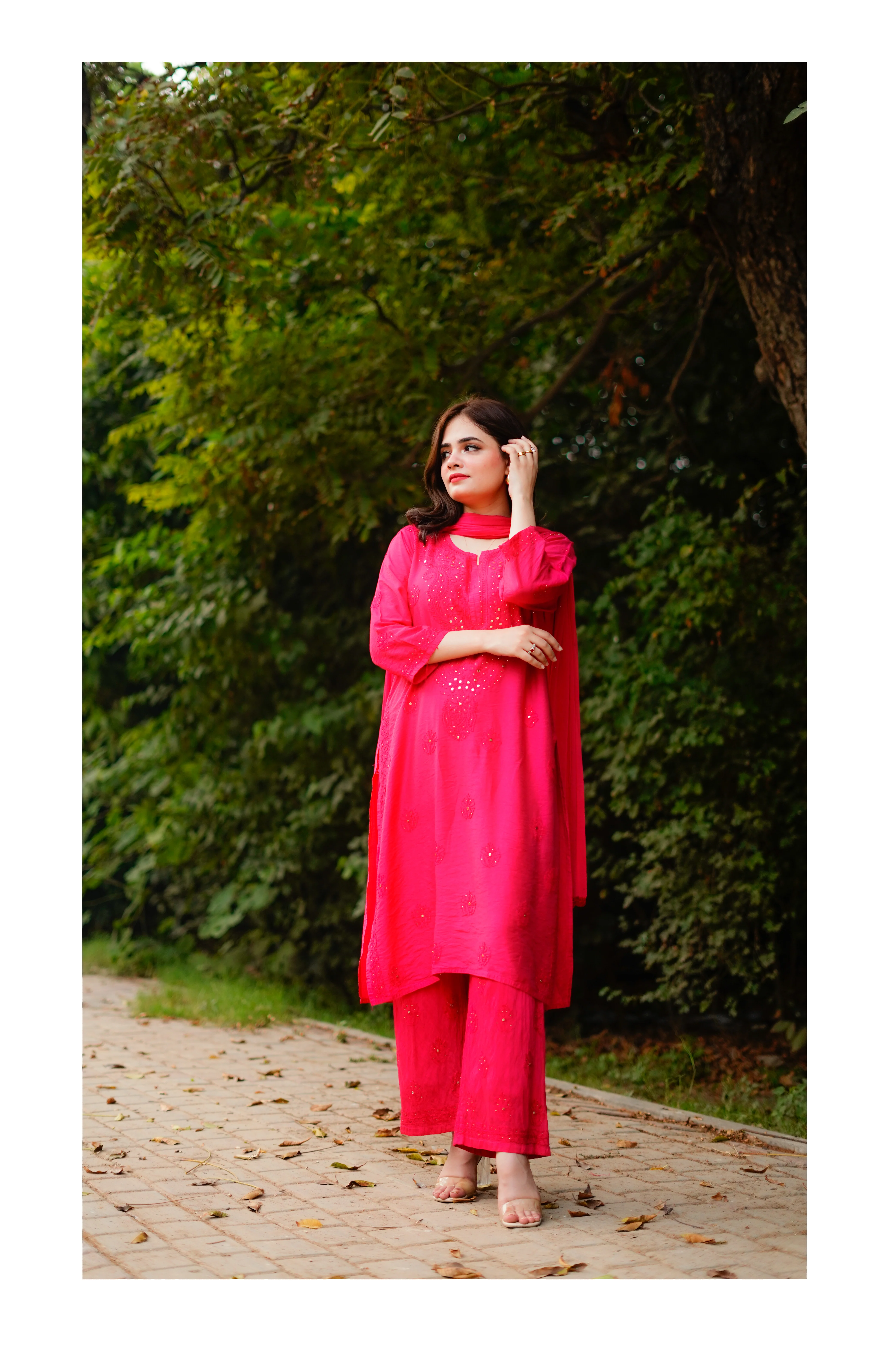 Pink Mukesh Chikankari Set - Image 5