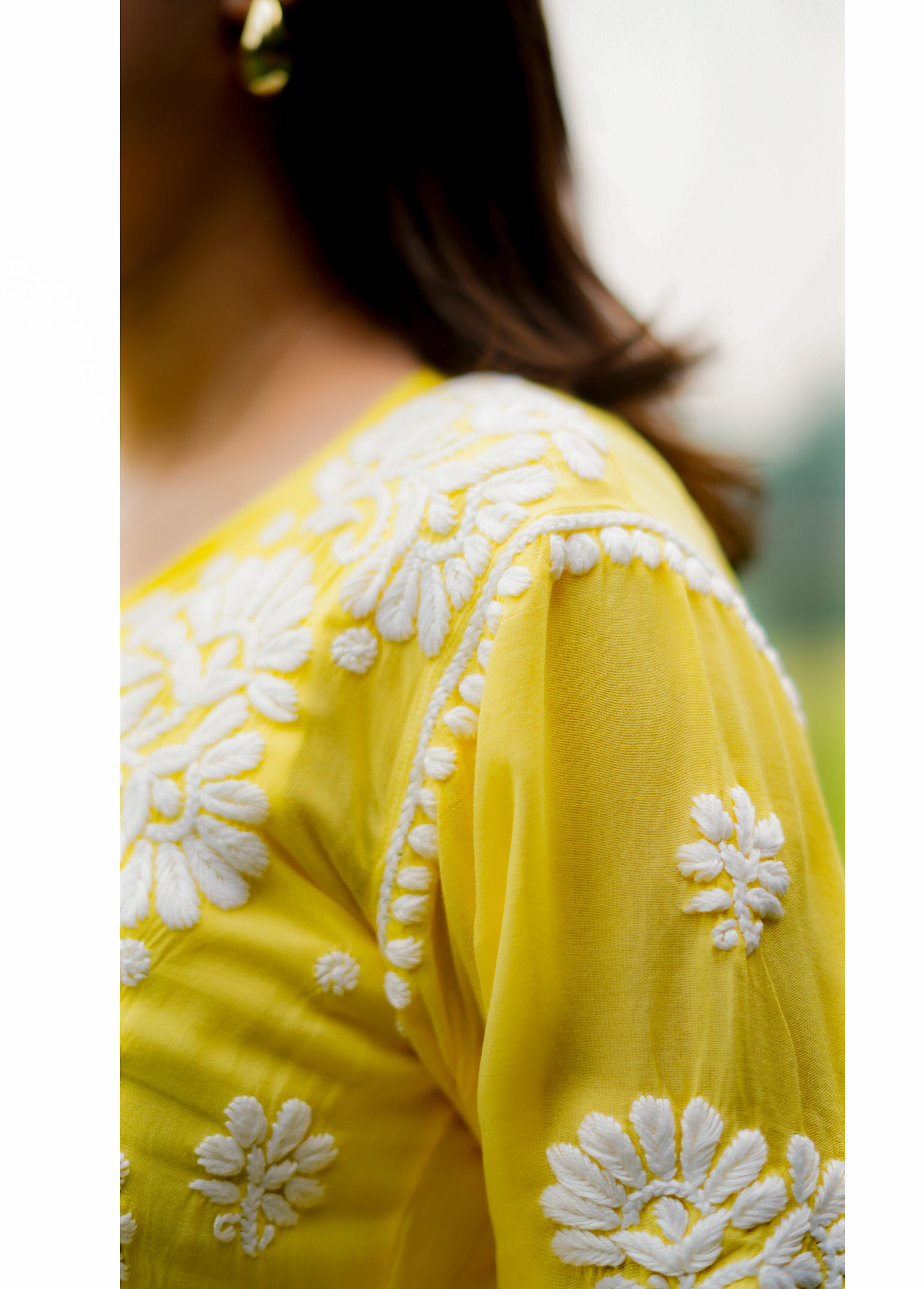 Yellow/Pink Chikankari Kurta - Image 5